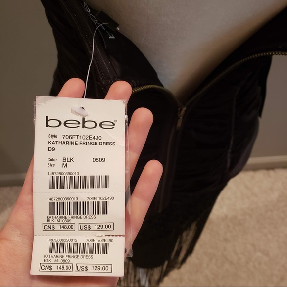 NWT BEBE Beaded Black Fringe Flapper Dress - Picture 12 of 13
